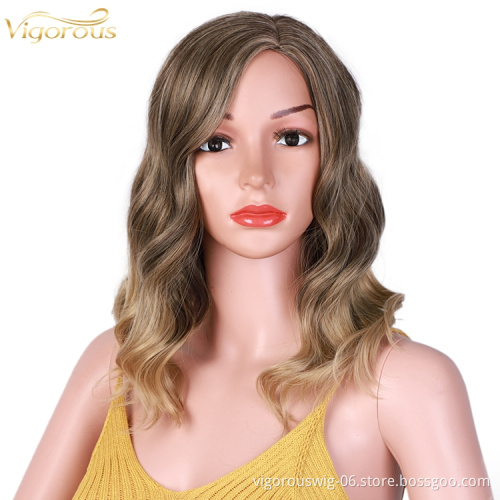 16 inches Ombre Curly Hair Wigs Classic Full Quality Blonde Long Wave No Lace Front Heat Resistant Synthetic Wig With Side Part